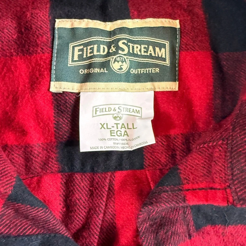 NWT Field & Stream Flannel‎ Shirt Mens XL Tall Red Buffalo Plaid Hunting Camping